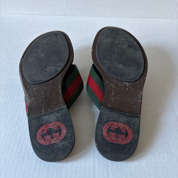 Gucci Kika Interlocking GG Web Stripe Flat Thong Sandals Red Green Size EU 38 - Picture 3 of 12